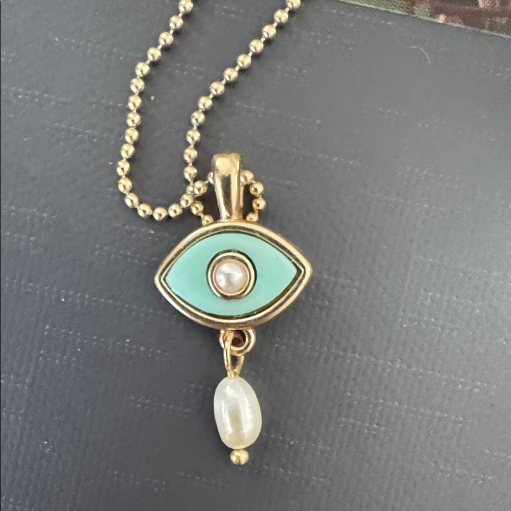 Lucky Brand Gold Evil Eye Necklace with Pearl Accent
